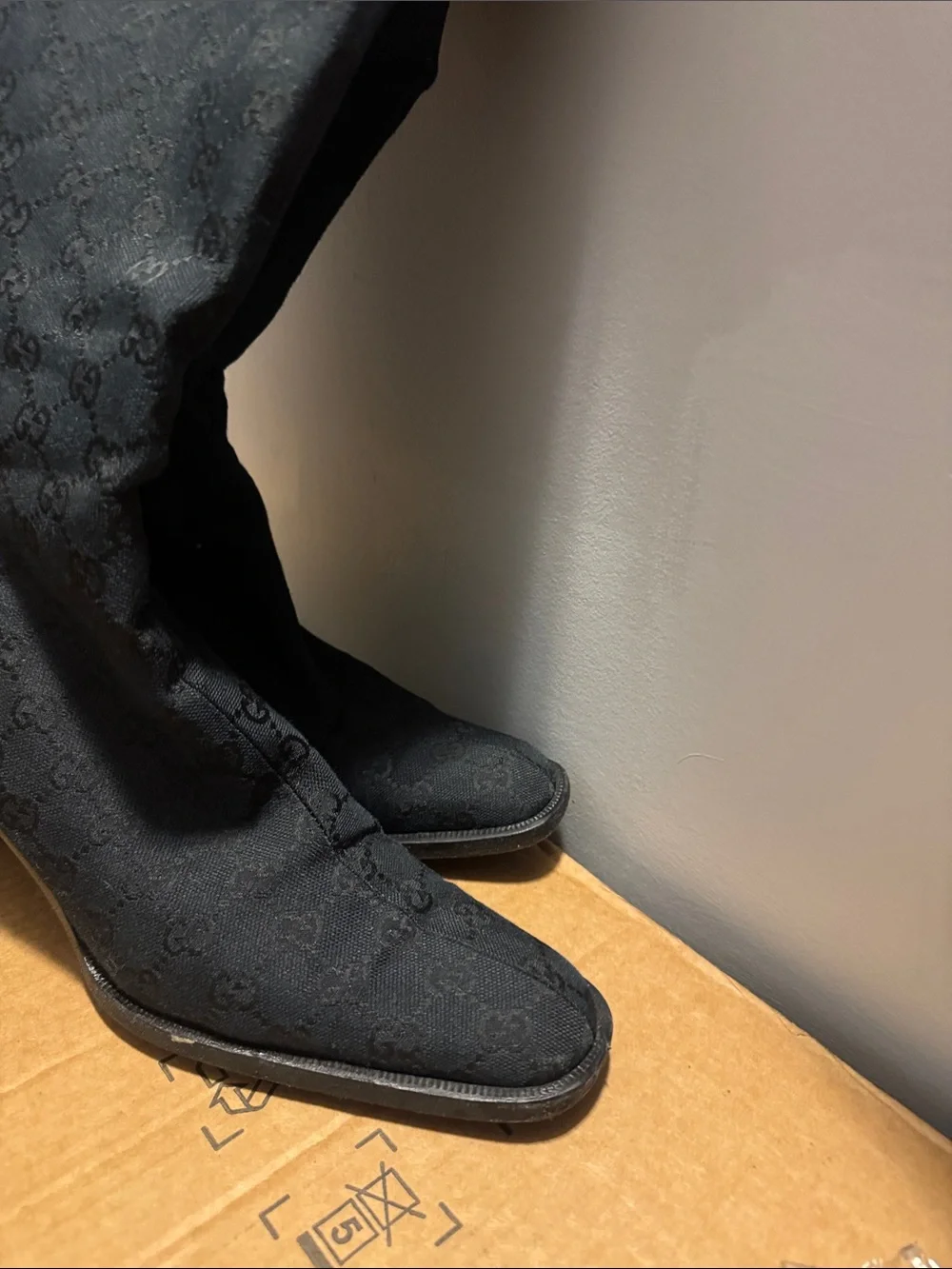 Gucci Black GG Monogram Over-the-Knee Boots with Block Heel
